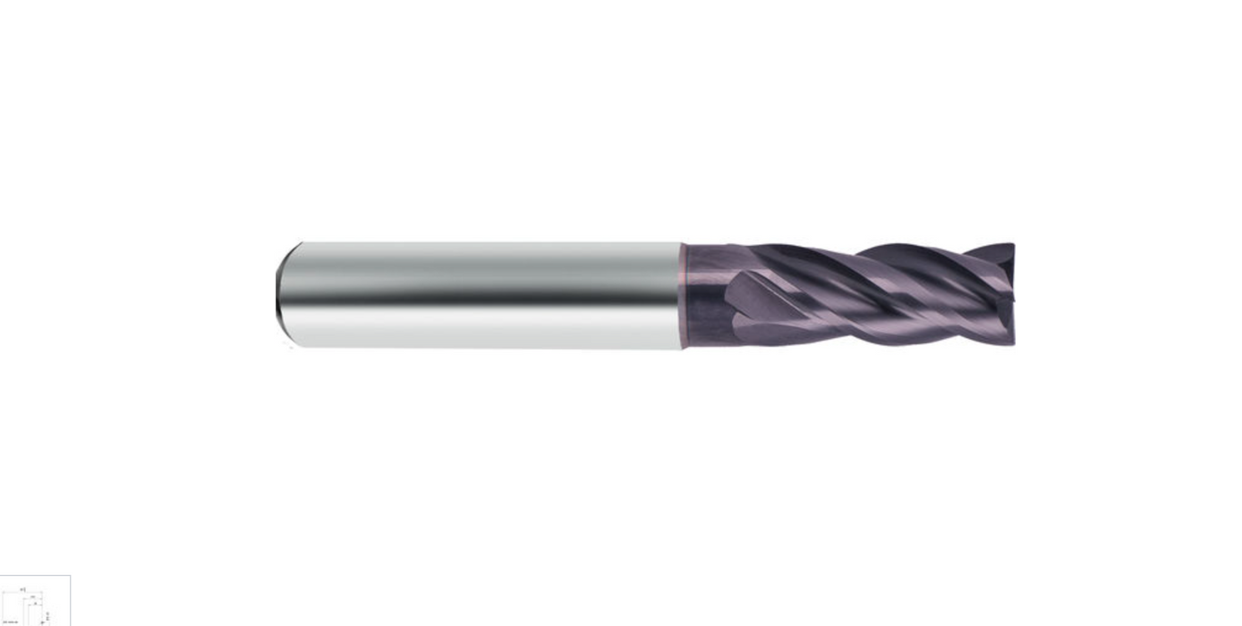 4 flute end mill with radius, unequal helix angles - Solid carbide, Center cut